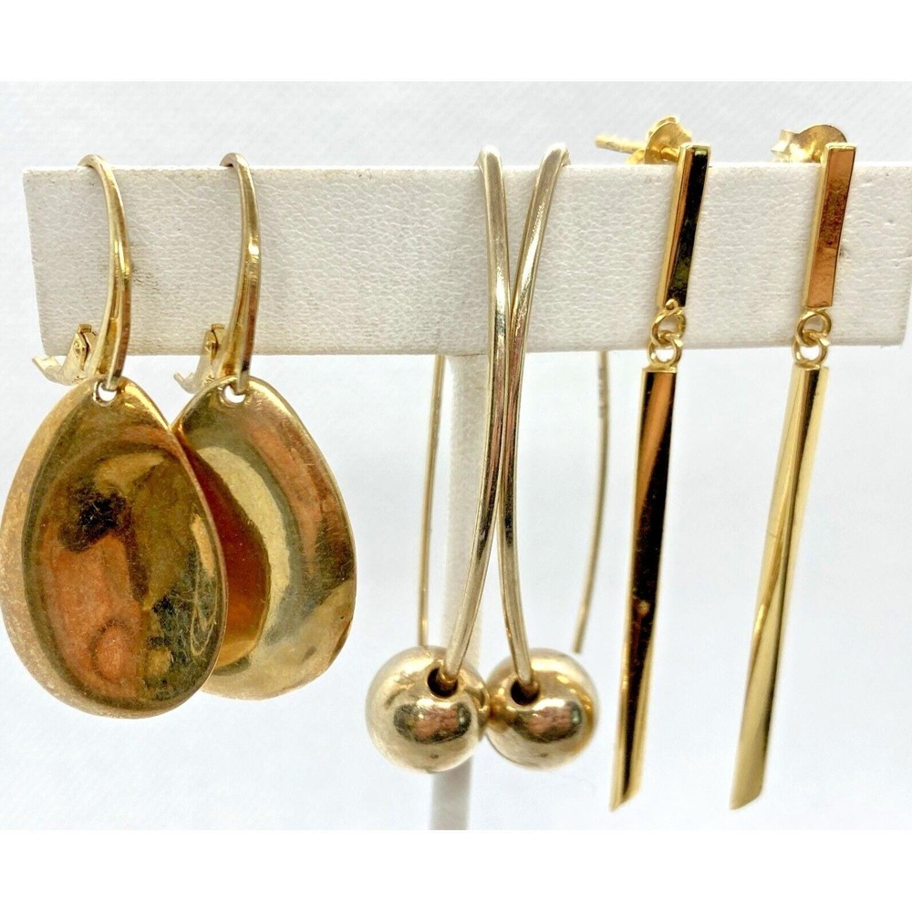 Vintage Lot 3 Pairs Gold Tone Sterling 925‎ Silver Dangle Drop Earrings 15g